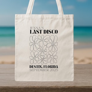 Last Disco Bachelorette Tote Bag - Retro Floral Party Favor - Custom Bridal Party Gift Bag - Bridesmaid Proposal Tote - Bach Party Supplies