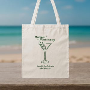 Custom Bachelorette Martinis and Matrimony Tote Bag – Personalized Name Beach Bag, Bach Canvas Bag, Holiday Gift, Martini Bachelorette Gift