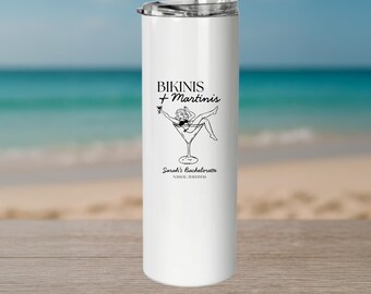 Personalized Bachelorette Party Tumbler – Bikinis & Martinis Skinny Cup