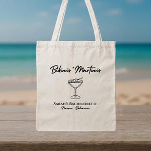 Custom Bachelorette Bikinis & Martinis Tote Bag – Personalized Name Beach Bag, Bach Canvas Bag, Holiday Gift, Bridesmaid Bachelorette Gift