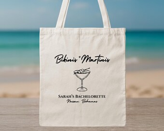 Personalized Bachelorette Tote Bag – Bikinis & Martinis, Beach Party Favor