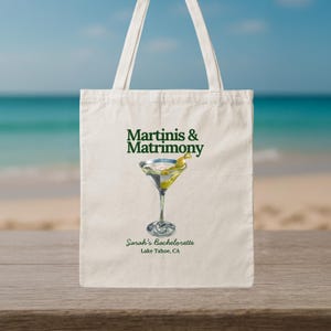 Custom Bachelorette Martinis and Matrimony Tote Bag – Personalized Name Beach Bag, Bach Canvas Bag, Holiday Gift, Martini Bachelorette Gift