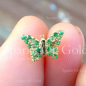 0,48 kt Tsavorite vlinderoorbellen 14k geelgouden sieraden, vlinderstekers, edelsteen vlinderstekers, massief gouden vlinderstekers