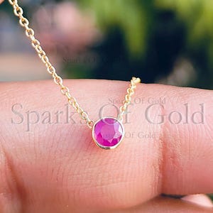Minimalist Ruby 14K Gold Chain Necklace Party Wear Jewelry Birthday or Anniversary Gifts