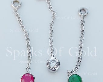Diamond Bezel 14K Gold Earring Jacket, Emerald Ruby Sapphire Gemstone