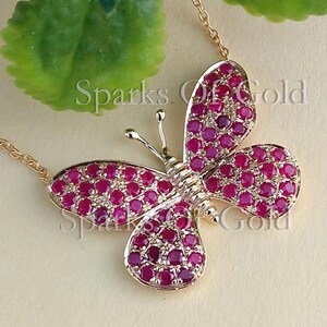 Schmetterling Halskette, 14K Solid Gold Rot Rubin Schmetterling Halskette, Einzigartiger Schmetterling Anhänger, Zierliche Diamant Anhänger Schmuck Jahrestag Geschenk