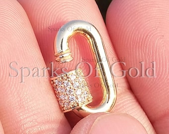 Mosquetón conector para joyería de oro amarillo de 14k con diamantes pavé, hecho a mano.