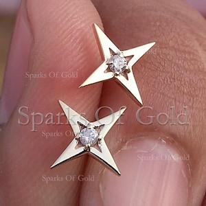 0.065 Ct Single Diamond Star Studs, 14K Yellow Gold Star Earrings, Party Wear Minimalist Jewelry, Hen Party Earrings, Religious Star Studs