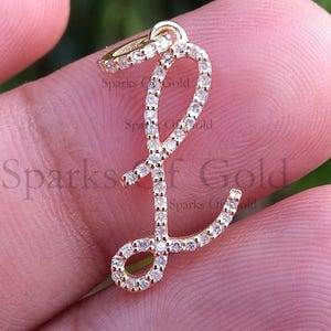 0.26 Ct Real Diamond Initial L Charm Pendant Solid Yellow Gold 14K Jewelry Custom, Personalized Gifts for Her