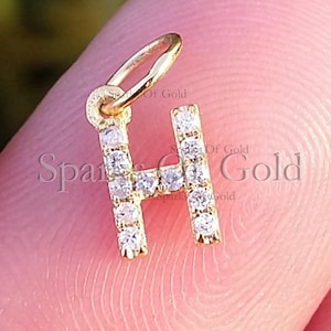 0,07 kt diamanten eerste H-bedel, massief 14 kt gouden initialen, letterbedel voor armband, alfabetbedel voor ketting alledaagse sieraden