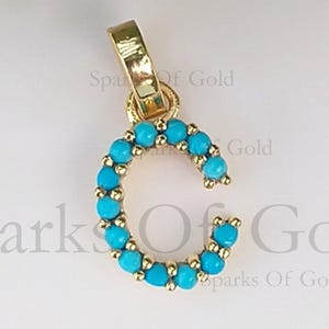 Genuine Turquoise Initial C Charm Pendant 925 Sterling Silver Gold Plated Jewelry Letter and Alphabets, Custom Name Charms, Birthday Gift
