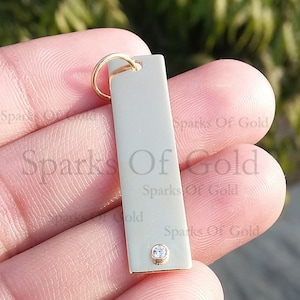 14K Yellow Gold Diamond Dog Tag Pendant: Handmade Party Jewelry
