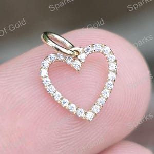 Genuine Pave Diamond Heart Charm, 14K Solid Gold Heart Necklace Charm, 0.115ct Diamond Bracelet Charm, Minimalist Jewelry Gift for Her