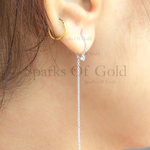 Single Diamond Threader Earring 14K White Gold Diamond Jewelry Long Threader Earrings, Everyday Earrings, Minimalist Jewelry Birthday Gift