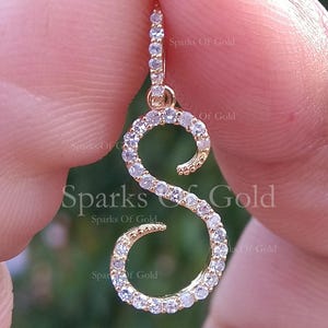 0.17 Ct Real Diamond Initial &quot;S&quot; Charm Pendant 14K Solid Yellow Gold Party Wear Jewelry Name Custom Initials, Personalized Jewelry Gift
