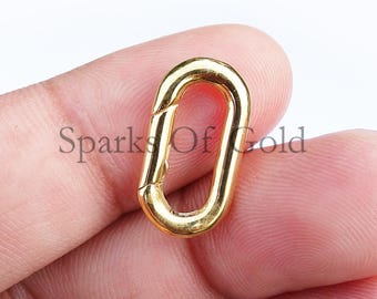 Oval Shape Solid 14K Yellow Gold Spring Clasp Lock Jewelry Necklace Enhancer