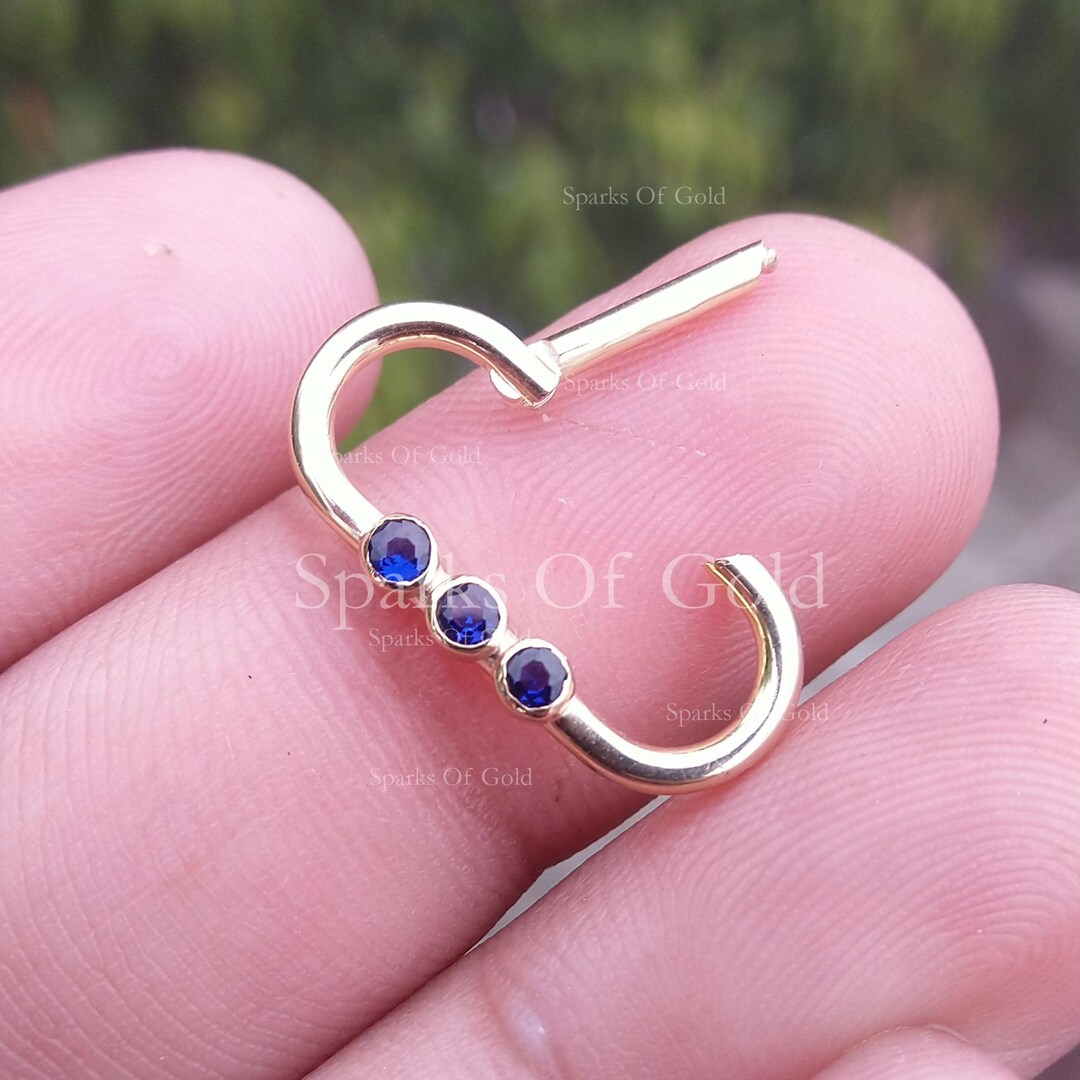 14K Solid Gold Sapphire Charm Enhancer Pendant Lock - Etsy