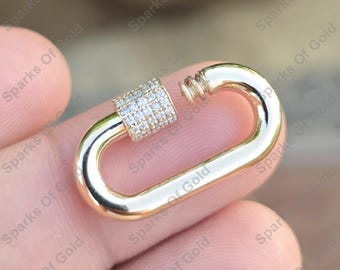 Mosquetón conector de oro amarillo de 18 quilates con diamantes pavé, para la fabricación de joyas (25 mm)