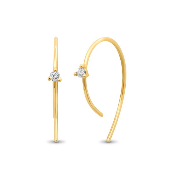 Pendientes de aro abiertos de oro macizo de 14k • Pendientes minimalistas con diamantes flotantes
