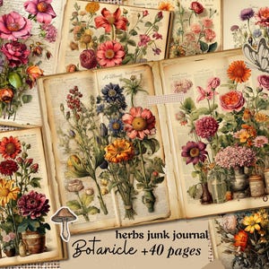 Kit di diario di erbe aromatiche, effimeri di diario vintage, stampe di album di animali selvatici, illustrazioni botaniche, diario di erbe aromatiche antiche,