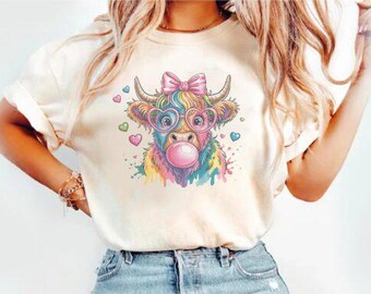 Kokette Highland Kuh Bubblegum PNG, Sublimationsdesign (digitaler Download)