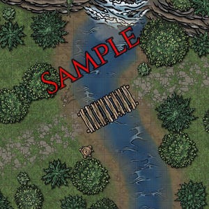 Forest River Crossing Gefechtskarte - Tag und Nacht, mit und ohne Gitternetz, Skelett-Variante - 8 VTT-Karten für D&D, Pathfinder und andere TTRPG's