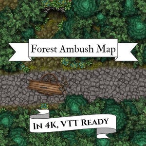Forest Ambush-gevechtskaart voor DnD, Pathfinder of andere TTRPG's - klaar voor VTT - 4K-raster en rasterloos