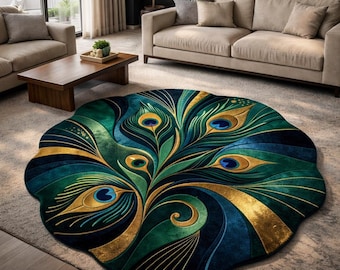 Peacock Feather Elegance Round Rug