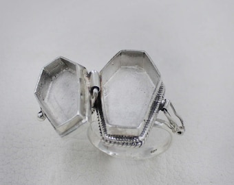 Sterling Silver Coffin Poison Ring, Gothic Locket Ring