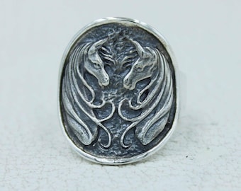 スターリングシルバーの馬の指輪、動物のジュエリー、乗馬ギフト