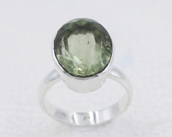 Joyas Plata 925 Sterling Silver Green Amethyst Ring - Oval Faceted Stone, March Birthstone, Pisces Astrology - View #3