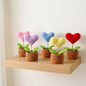Heart Crocheted Decorative Flower Pot & Mini Flower in Pot | Mother’s Day - Housewarming Gift | Cute Desk - Room Decoration, Gift for Her