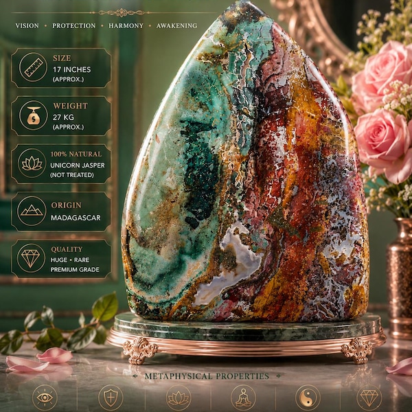 Riesige Einhorn Jaspis Freiform Skulptur | 27 kg Sammler-Mineralstoff, Luxusdekor