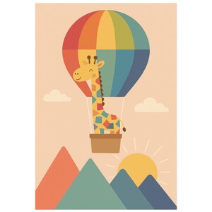 Giraffe Hot Air Balloon Nursery Print: Rainbow Kids Room Decor (Digital Download A3/A4 PDF)