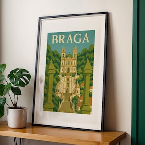 Braga Travel Poster | Portugal Wall Art Print | A5 A4 A3 Digital Download | Bom Jesus do Monte Stairs | Vintage Retro City Artwork