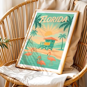 Vintage Florida Travel Poster: Retro Beach Art Print (PDF Download A5 A4 A3)