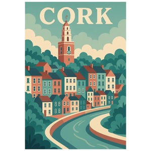 Cork Ireland Travel Poster | Vintage Retro Wall Art | A5 A4 A3 Digital Download | Irish Home Decor | Printable Poster