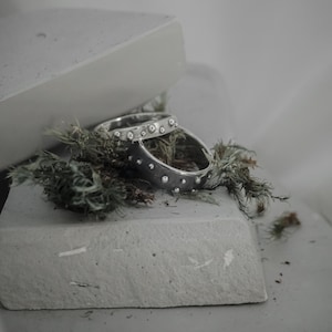 Oxidized Sterling Silver Ring: Handmade Textured Dot Statement Ring