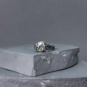 Rustic Sterling Silver Ring: Baroque Pearl Artisan Jewelry