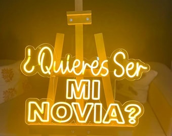 Quieres Ser Mi Novia Neon Sign: Spanish Proposal Decor, Yellow LED
