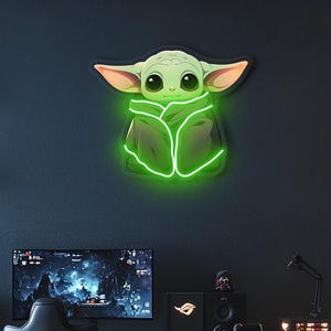 Alien Baby Neon Sign – Green LED Wall Art for Gamer Room, Sci-Fi Decor, Nerd Gift – Custom Plexiglass Neon Light