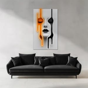Neonmuurkunst met druipend gezicht – Modern led-bord met plexiglas portret – Abstracte vrouwenkunst met gratis verzending
