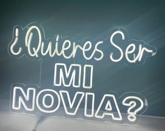 Quieras Ser Mi Novia Neon Sign: Spanish Proposal Decor, Yellow LED Plexiglass