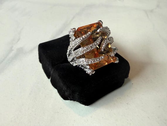 Orange Gemstone Cocktail Ring Size 8 - image 7