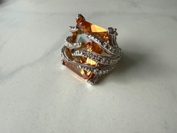 Orange Gemstone Cocktail Ring Size 8 - image 1