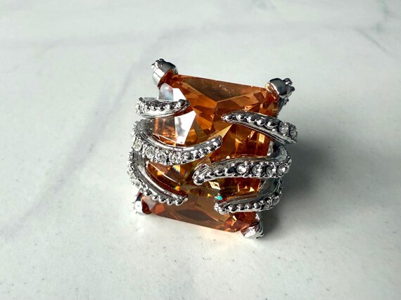Orange Gemstone Cocktail Ring Size 8 - image 2