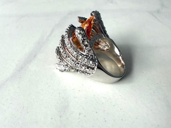 Orange Gemstone Cocktail Ring Size 8 - image 5