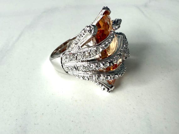 Orange Gemstone Cocktail Ring Size 8 - image 3