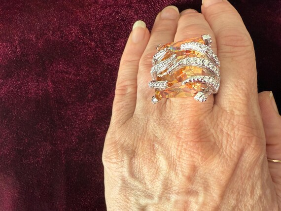 Orange Gemstone Cocktail Ring Size 8 - image 9