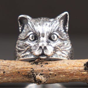 Cat Ring, Sterling Silver Detailed Cat Head Ring, Cute Animal Jewelry, Best Gift For Mom, Unique Gift For Sister, Animal Lover Jewelry